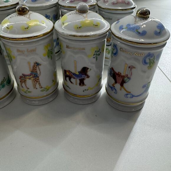 RARE Complete Lenox 1990s Carousel Porcelain Spice Jars Gold Accent Set of 24 - Picture 4 of 12